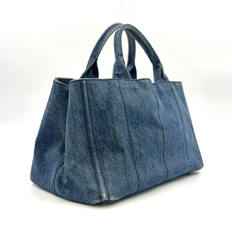 Prada Kanapa Denim Blue Tote Bag Gold