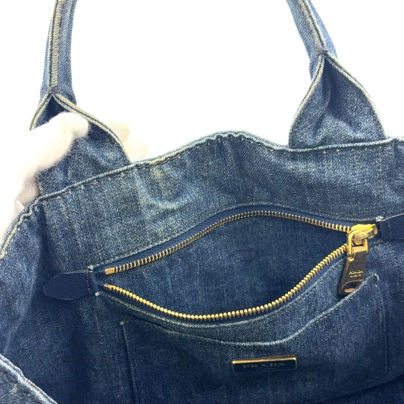Prada Kanapa Denim Blue Tote Bag Gold