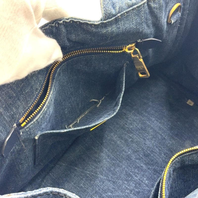 Prada Kanapa Denim Blue Tote Bag Gold