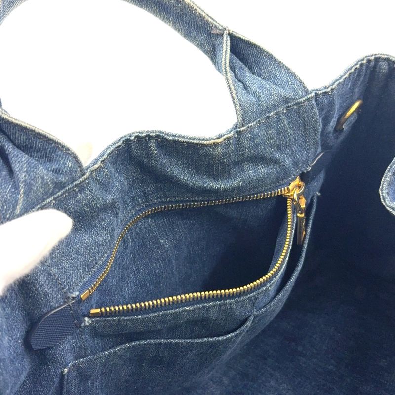 Prada Kanapa Denim Blue Tote Bag Gold