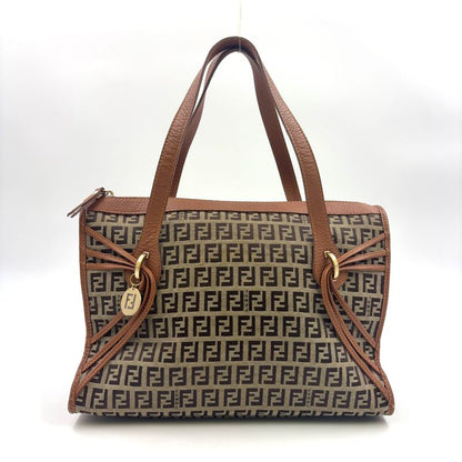 Fendi Zucchino Canvas Brown Tote Bag Gold