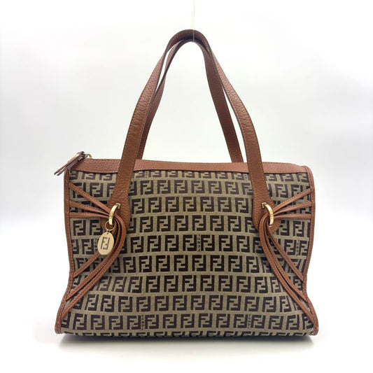 Fendi Zucchino Canvas Brown Tote Bag Gold