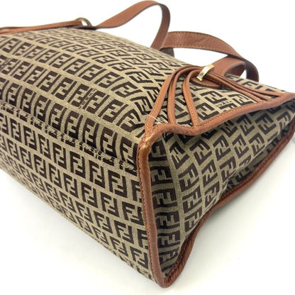 Fendi Zucchino Canvas Brown Tote Bag Gold