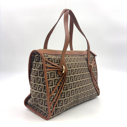 Fendi Zucchino Canvas Brown Tote Bag Gold