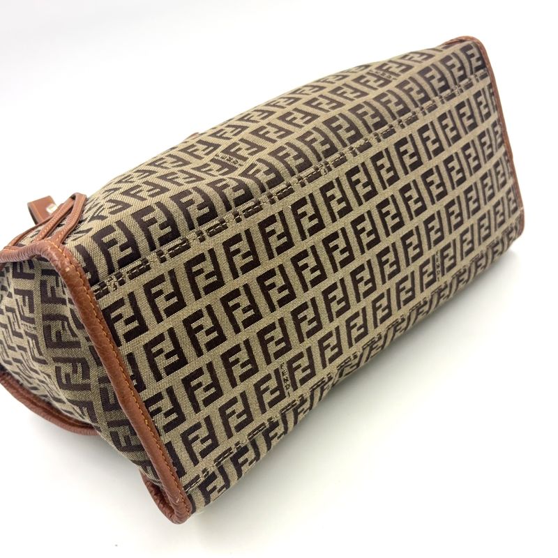 Fendi Zucchino Canvas Brown Tote Bag Gold