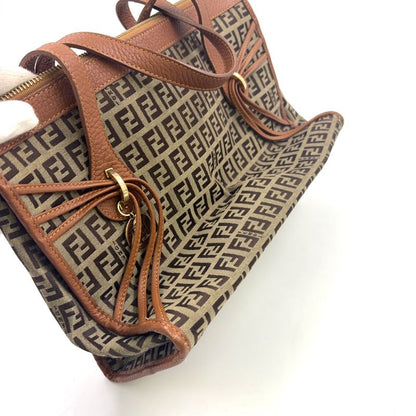 Fendi Zucchino Canvas Brown Tote Bag Gold