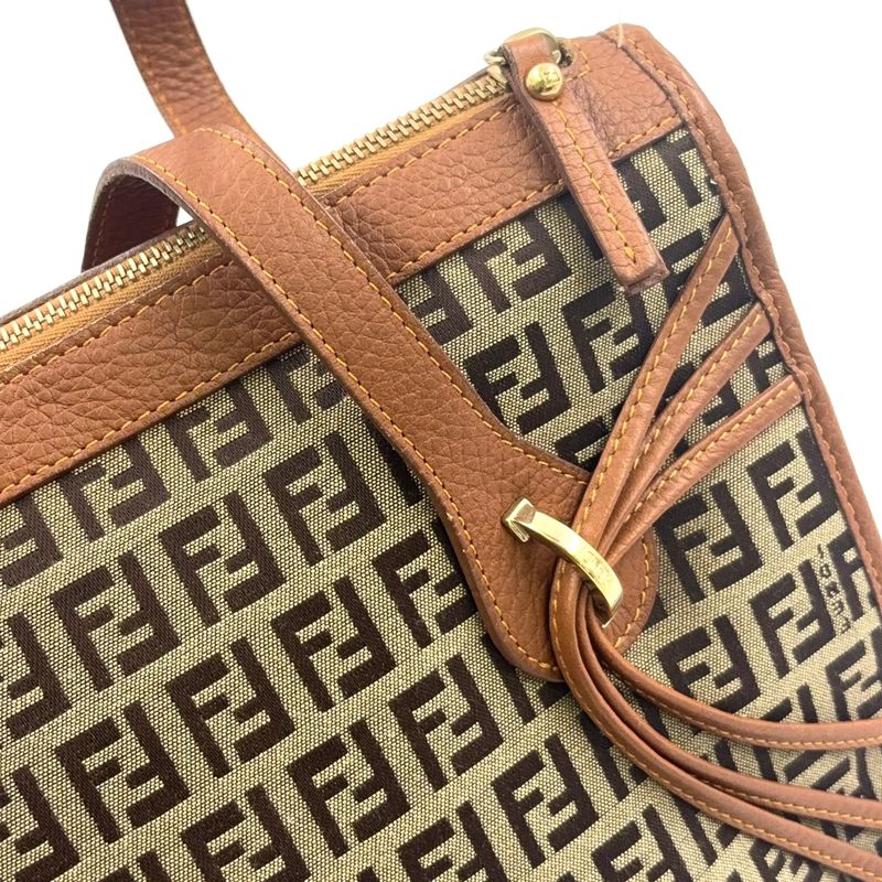 Fendi Zucchino Canvas Brown Tote Bag Gold