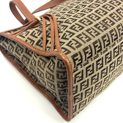 Fendi Zucchino Canvas Brown Tote Bag Gold