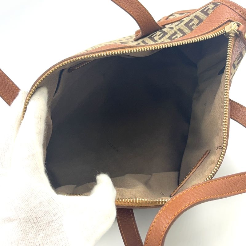 Fendi Zucchino Canvas Brown Tote Bag Gold