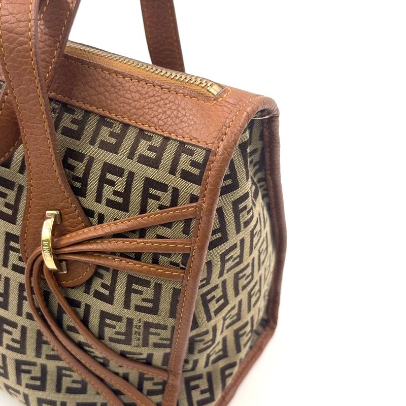 Fendi Zucchino Canvas Brown Tote Bag Gold