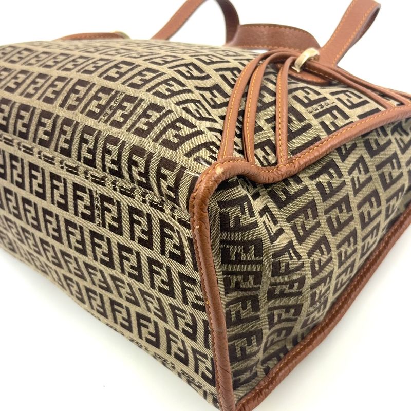 Fendi Zucchino Canvas Brown Tote Bag Gold