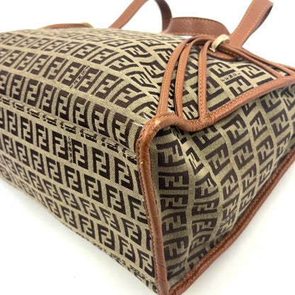 Fendi Zucchino Canvas Brown Tote Bag Gold