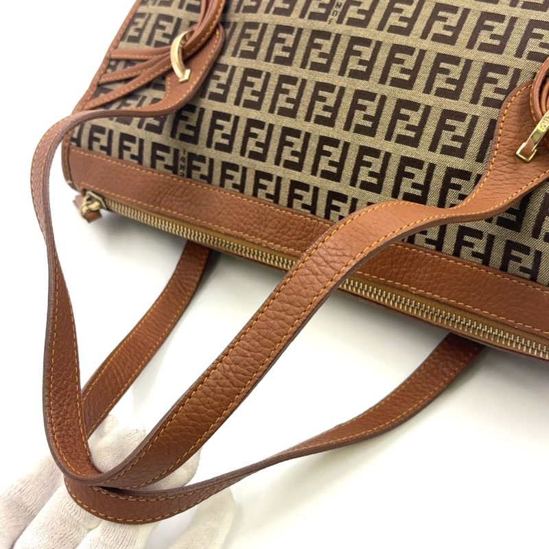 Fendi Zucchino Canvas Brown Tote Bag Gold