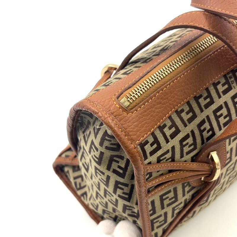 Fendi Zucchino Canvas Brown Tote Bag Gold