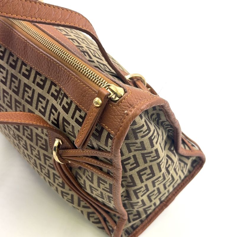 Fendi Zucchino Canvas Brown Tote Bag Gold