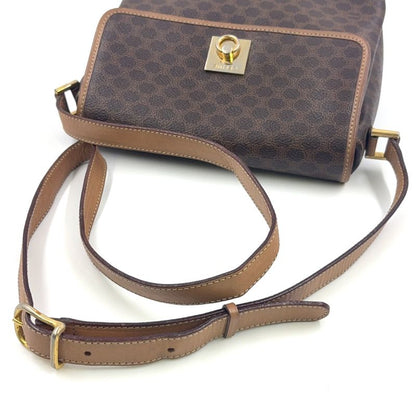 Celine Macadam Pattern Leather × PVC Brown × Light Beige Shoulder Bag Gold