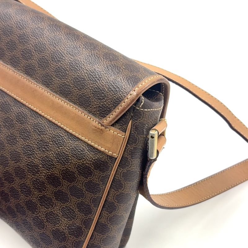 Celine Macadam Pattern Leather × PVC Brown × Light Beige Shoulder Bag Gold