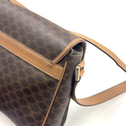 Celine Macadam Pattern Leather × PVC Brown × Light Beige Shoulder Bag Gold