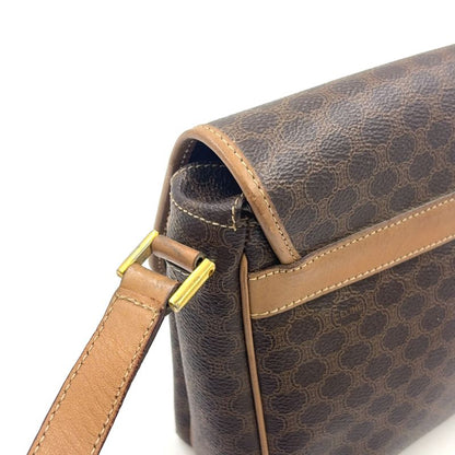 Celine Macadam Pattern Leather × PVC Brown × Light Beige Shoulder Bag Gold