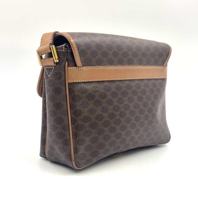 Celine Macadam Pattern Leather × PVC Brown × Light Beige Shoulder Bag Gold