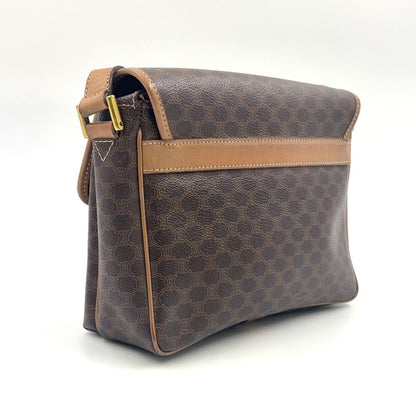 Celine Macadam Pattern Leather × PVC Brown × Light Beige Shoulder Bag Gold