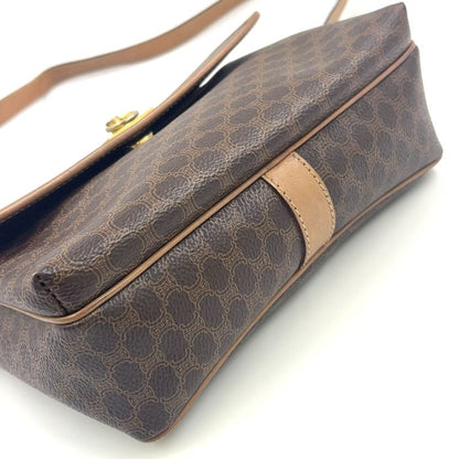 Celine Macadam Pattern Leather × PVC Brown × Light Beige Shoulder Bag Gold