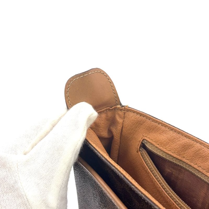 Celine Macadam Pattern Leather × PVC Brown × Light Beige Shoulder Bag Gold