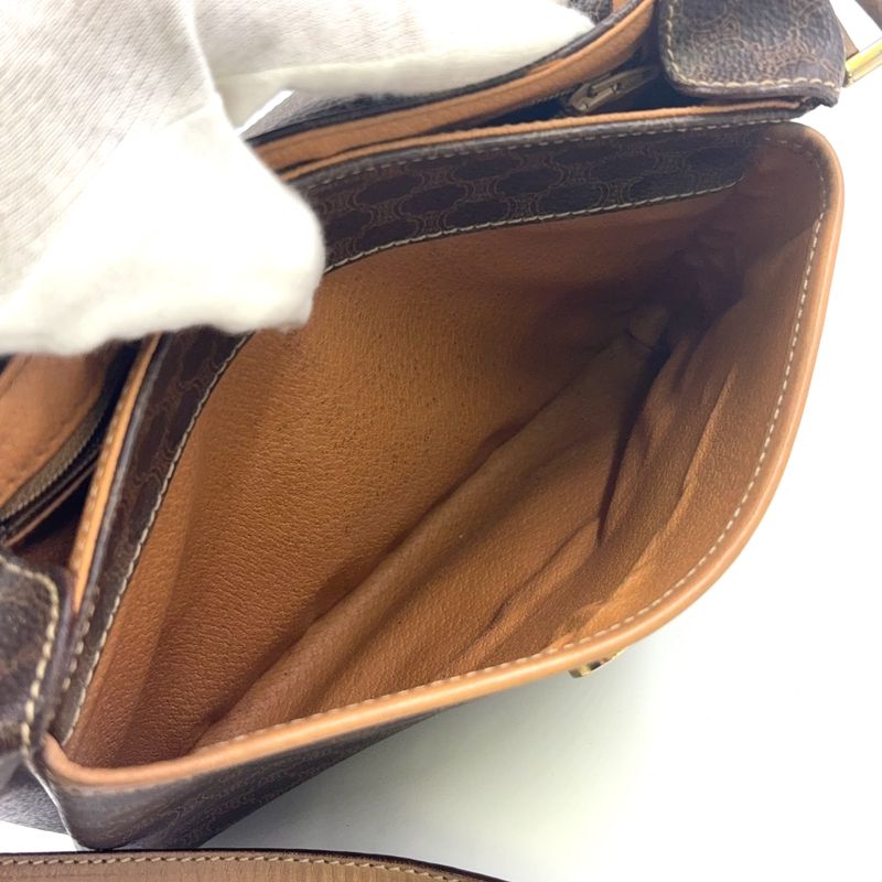 Celine Macadam Pattern Leather × PVC Brown × Light Beige Shoulder Bag Gold