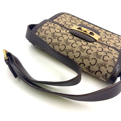 Celine C Saruki Carriage Hardware Leather × Canvas Brown Shoulder Bag Gold