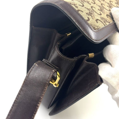 Celine C Saruki Carriage Hardware Leather × Canvas Brown Shoulder Bag Gold
