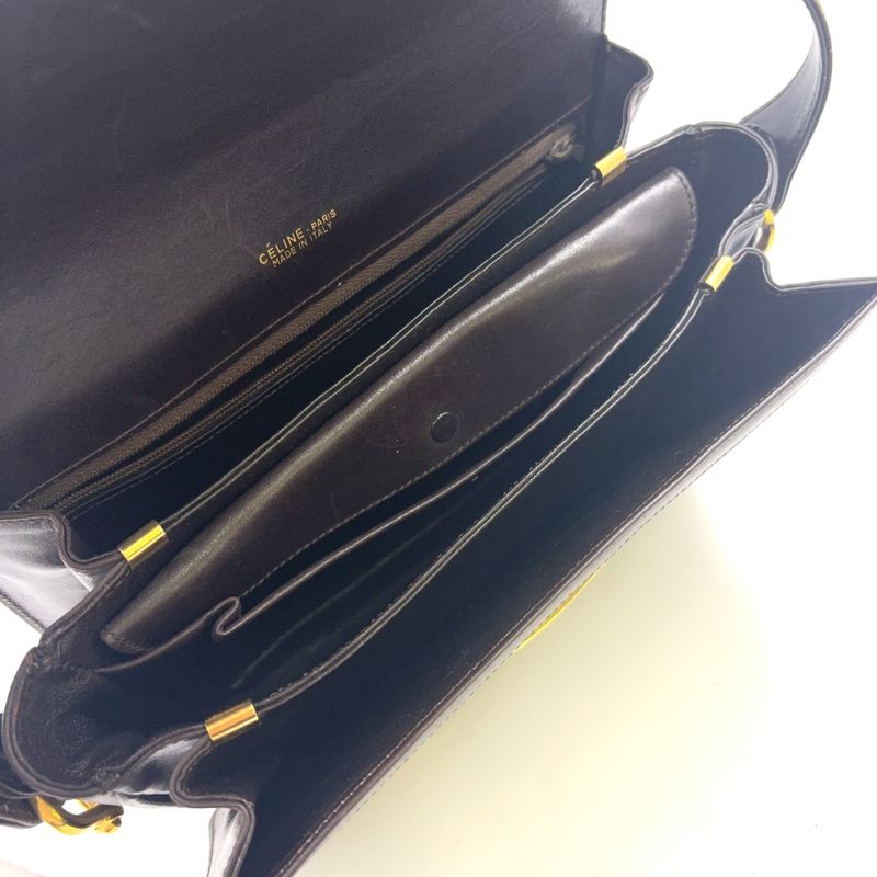 Celine C Saruki Carriage Hardware Leather × Canvas Brown Shoulder Bag Gold