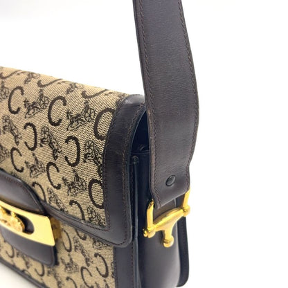 Celine C Saruki Carriage Hardware Leather × Canvas Brown Shoulder Bag Gold
