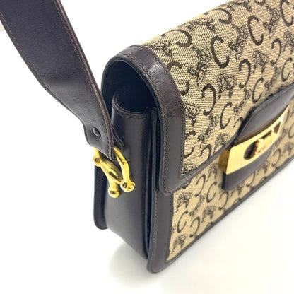 Celine C Saruki Carriage Hardware Leather × Canvas Brown Shoulder Bag Gold