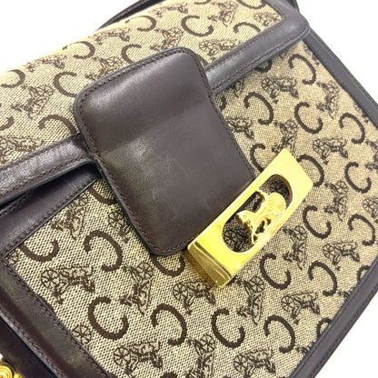 Celine C Saruki Carriage Hardware Leather × Canvas Brown Shoulder Bag Gold