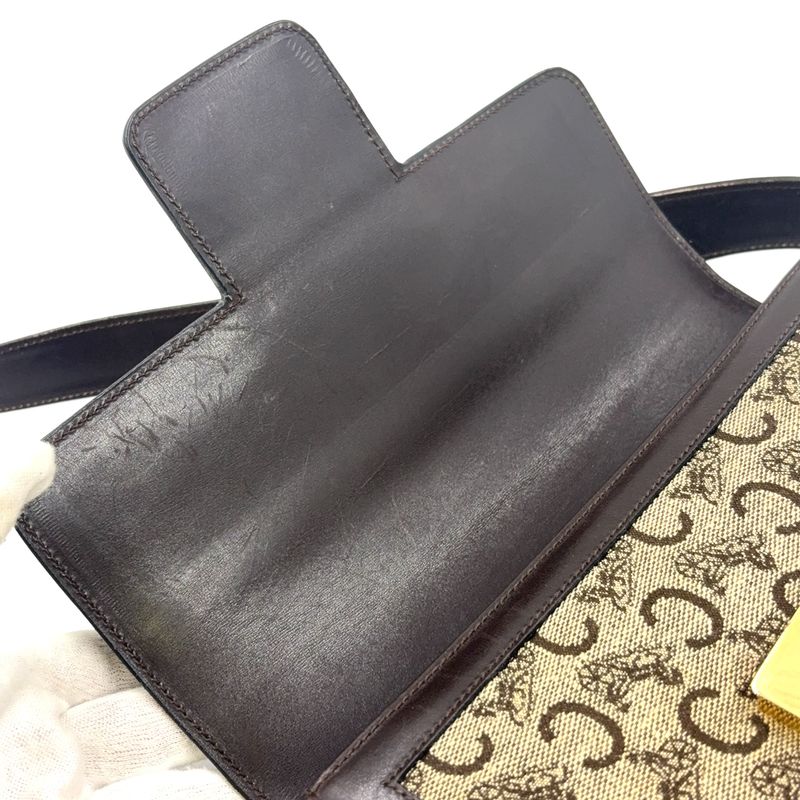 Celine C Saruki Carriage Hardware Leather × Canvas Brown Shoulder Bag Gold