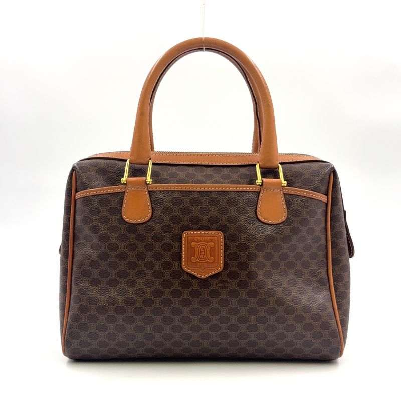 Celine Macadam Pattern Triomphe Logo Leather × PVC Brown × Light Brown Handbag