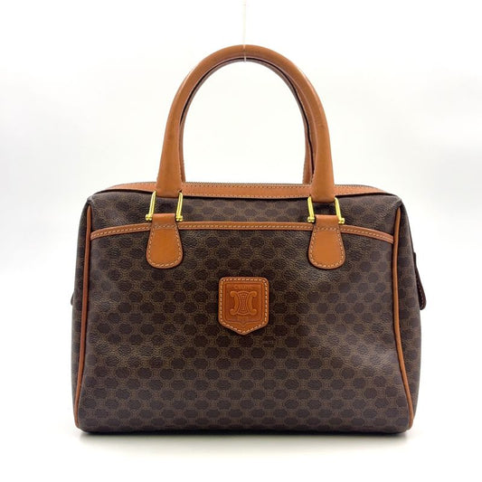 Celine Macadam Pattern Triomphe Logo Leather × PVC Brown × Light Brown Handbag