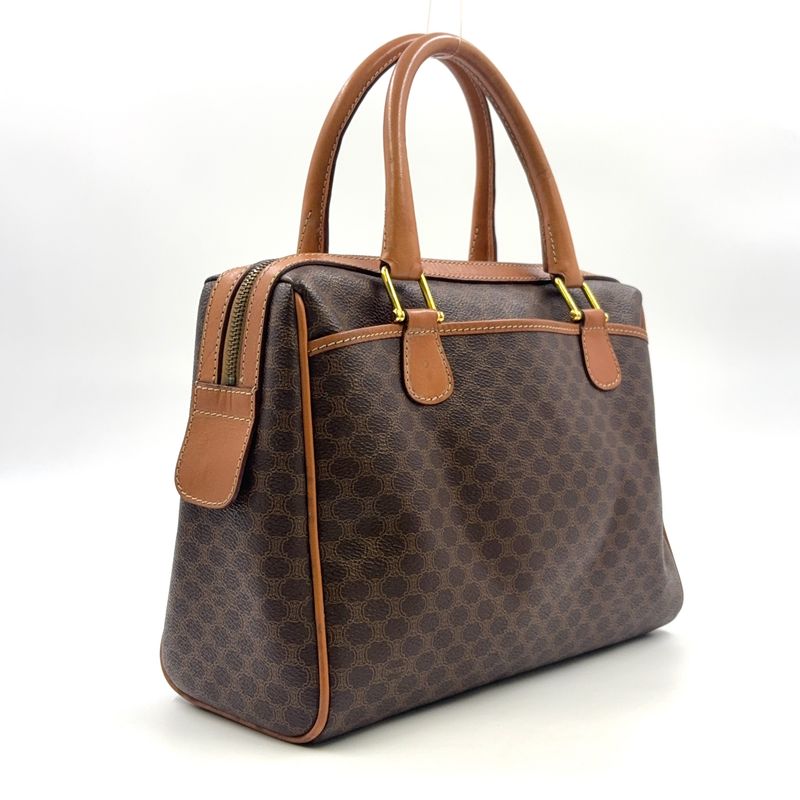 Celine Macadam Pattern Triomphe Logo Leather × PVC Brown × Light Brown Handbag