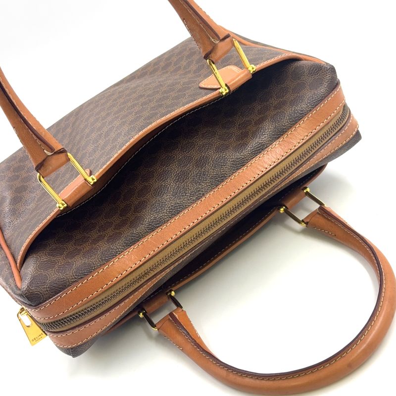 Celine Macadam Pattern Triomphe Logo Leather × PVC Brown × Light Brown Handbag