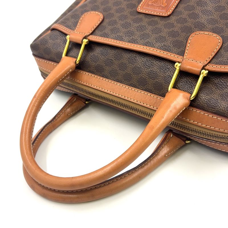 Celine Macadam Pattern Triomphe Logo Leather × PVC Brown × Light Brown Handbag