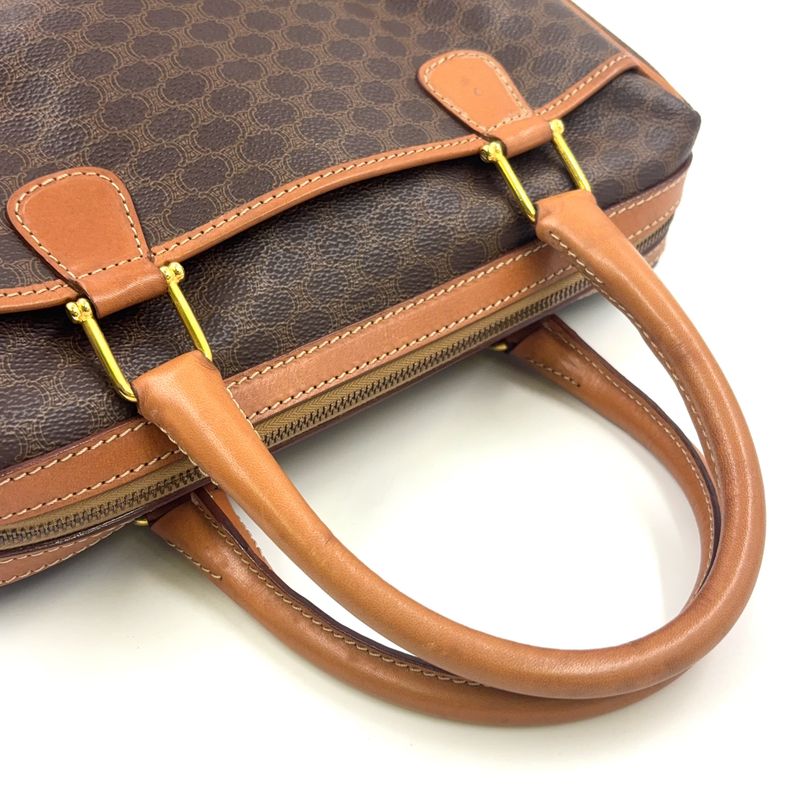 Celine Macadam Pattern Triomphe Logo Leather × PVC Brown × Light Brown Handbag