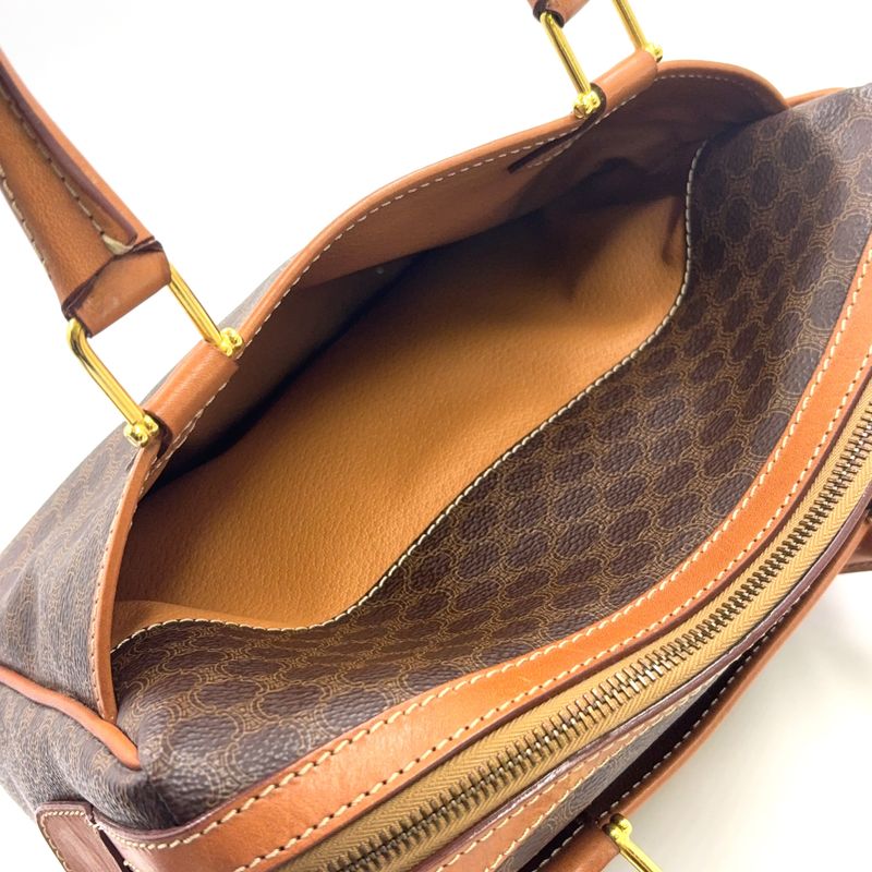 Celine Macadam Pattern Triomphe Logo Leather × PVC Brown × Light Brown Handbag