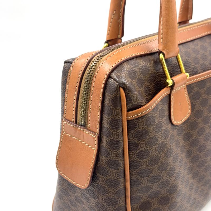 Celine Macadam Pattern Triomphe Logo Leather × PVC Brown × Light Brown Handbag
