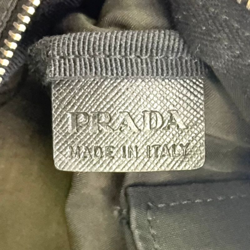 Prada Triangle Logo Plate Mini Boston Leather X Nylon Black Handbag Silver