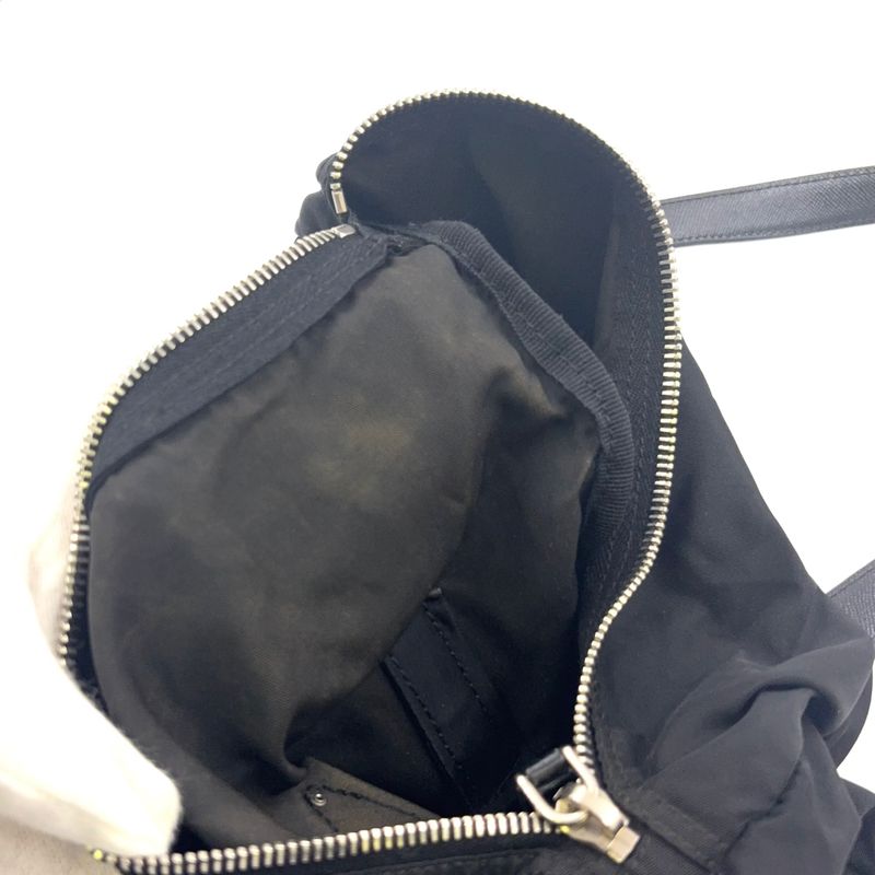 Prada Triangle Logo Plate Mini Boston Leather X Nylon Black Handbag Silver