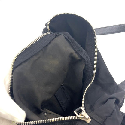 Prada Triangle Logo Plate Mini Boston Leather X Nylon Black Handbag Silver