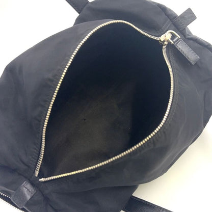 Prada Triangle Logo Plate Mini Boston Leather X Nylon Black Handbag Silver