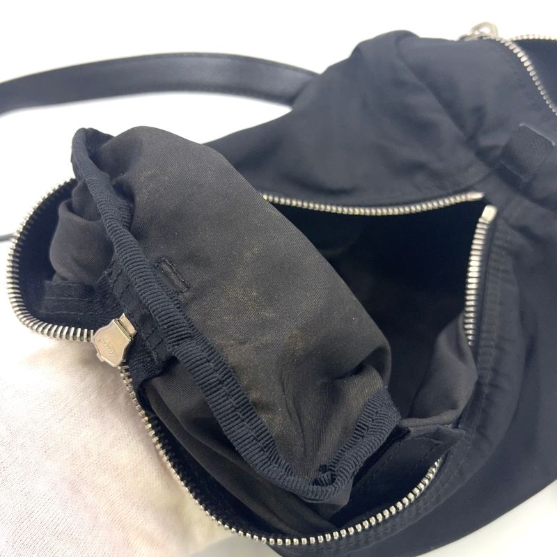 Prada Triangle Logo Plate Mini Boston Leather X Nylon Black Handbag Silver