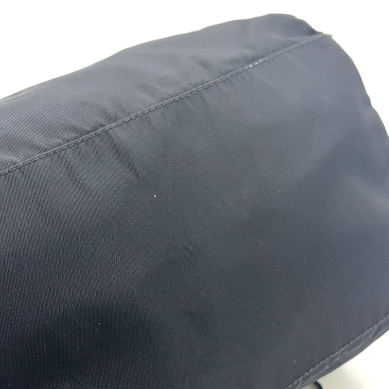 Prada Triangle Logo Plate Mini Boston Leather X Nylon Black Handbag Silver