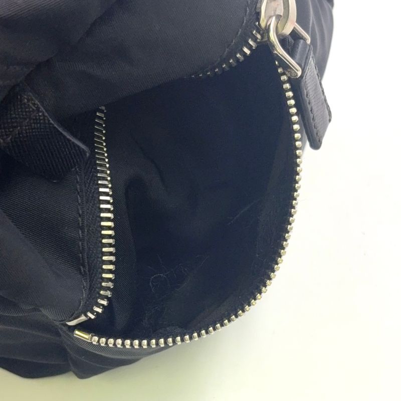 Prada Triangle Logo Plate Mini Boston Leather X Nylon Black Handbag Silver